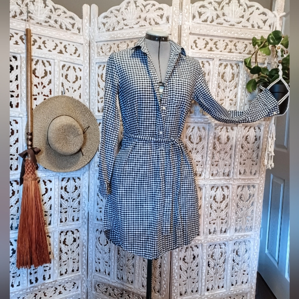 Navy gingham gap shirt dress